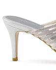 Zapatilla Plata Tacon Delgado Tiras Brillos Moda Puntal Elegante 4040775