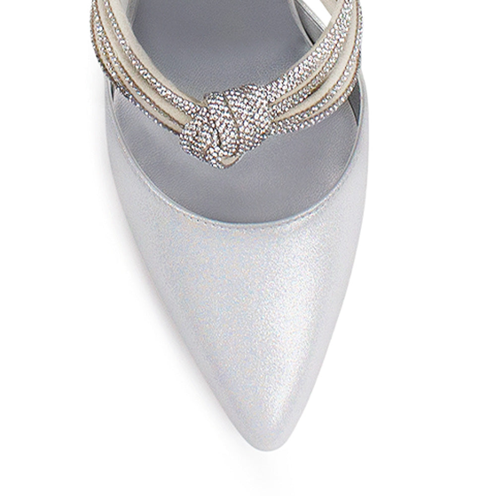 Zapatilla Plata Tacon Delgado Tiras Brillos Moda Puntal Elegante 4040775