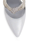 Zapatilla Plata Tacon Delgado Tiras Brillos Moda Puntal Elegante 4040775