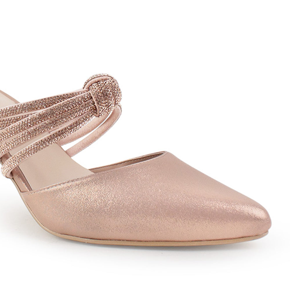 Zapatilla Oro Rosa Tacon Delgado Tiras Brillos Moda Puntal Elegante 4040776