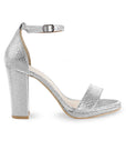 Zapatilla Plata Mujer Tacón Ancho Punta Abierta Dama Básico 4040780