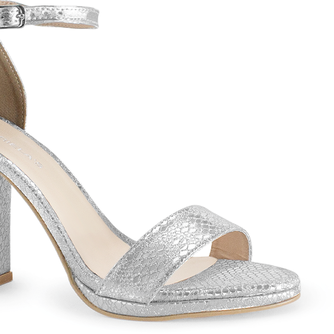 Zapatilla Plata Mujer Tacón Ancho Punta Abierta Dama Básico 4040780
