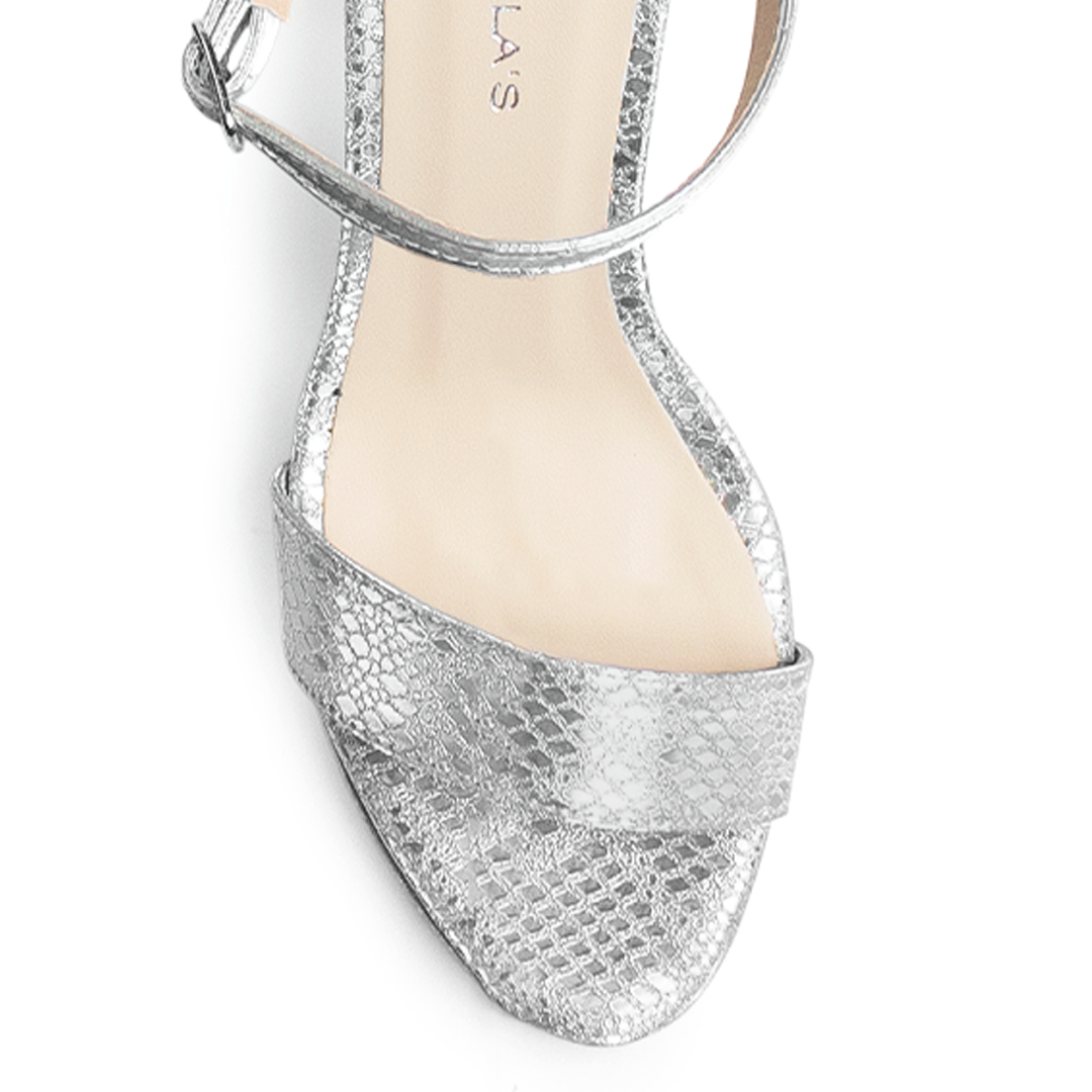 Zapatilla Plata Mujer Tacón Ancho Punta Abierta Dama Básico 4040780