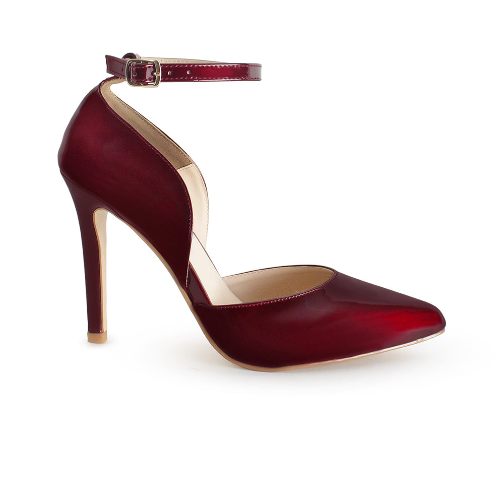 Zapatilla Vino Mujer Estilo Puntal Elegante Tacón Delgado Pulsera 4040784