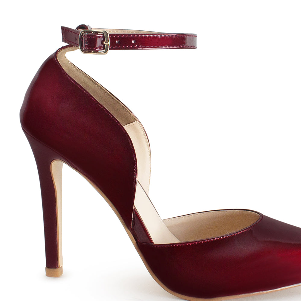 Zapatilla Vino Mujer Estilo Puntal Elegante Tacón Delgado Pulsera 4040784