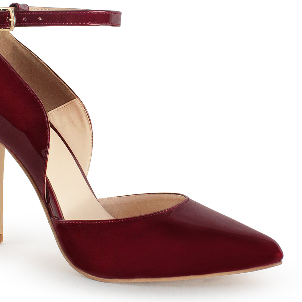 Zapatilla Vino Mujer Estilo Puntal Elegante Tacón Delgado Pulsera 4040784