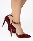 Zapatilla Vino Mujer Estilo Puntal Elegante Tacón Delgado Pulsera 4040784