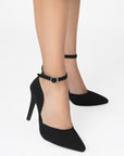Zapatilla Negro Mujer Estilo Puntal Elegante Tacón Delgado Pulsera 4040785