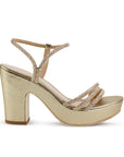 Zapatilla Oro Dama Elegante Brillos Tacón Descubierto Casual 4040793