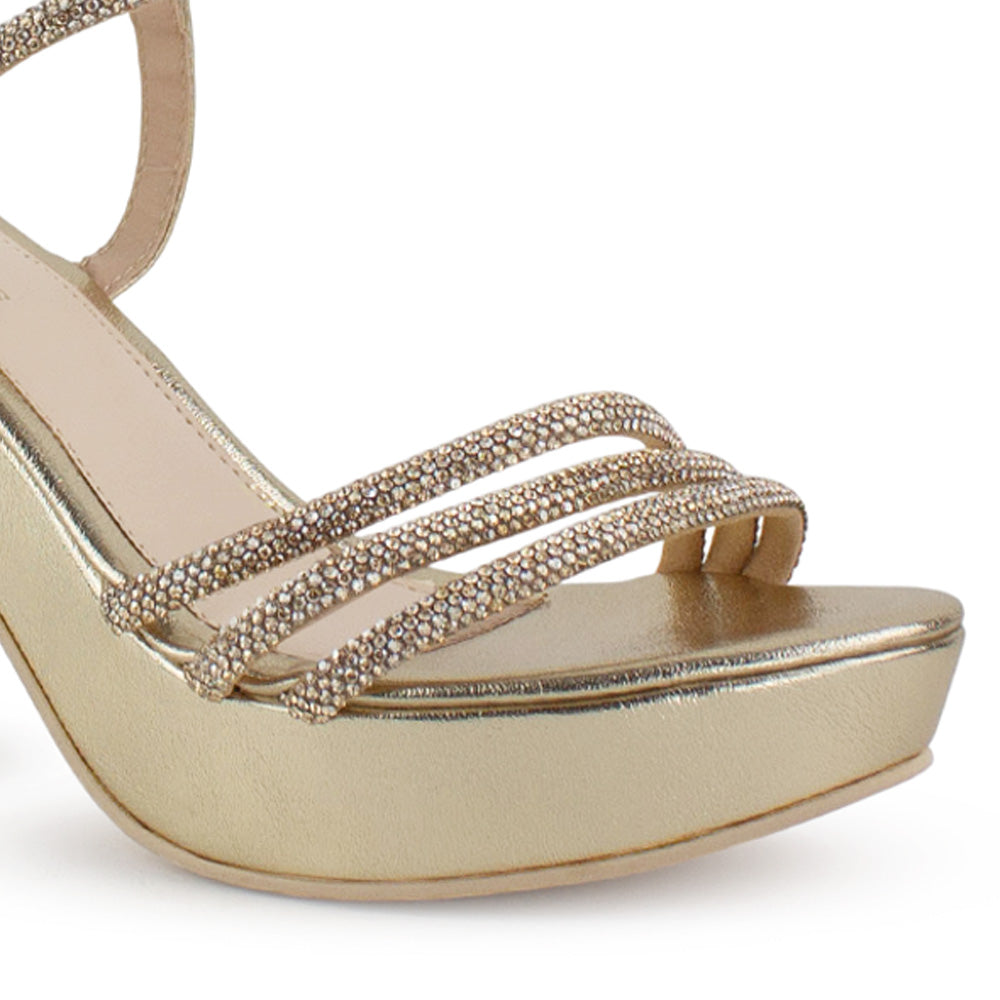 Zapatilla Oro Dama Elegante Brillos Tacón Descubierto Casual 4040793