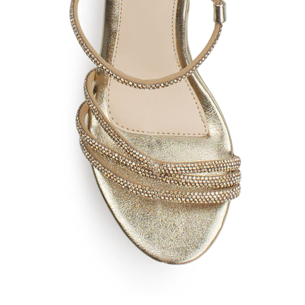 Zapatilla Oro Dama Elegante Brillos Tacón Descubierto Casual 4040793