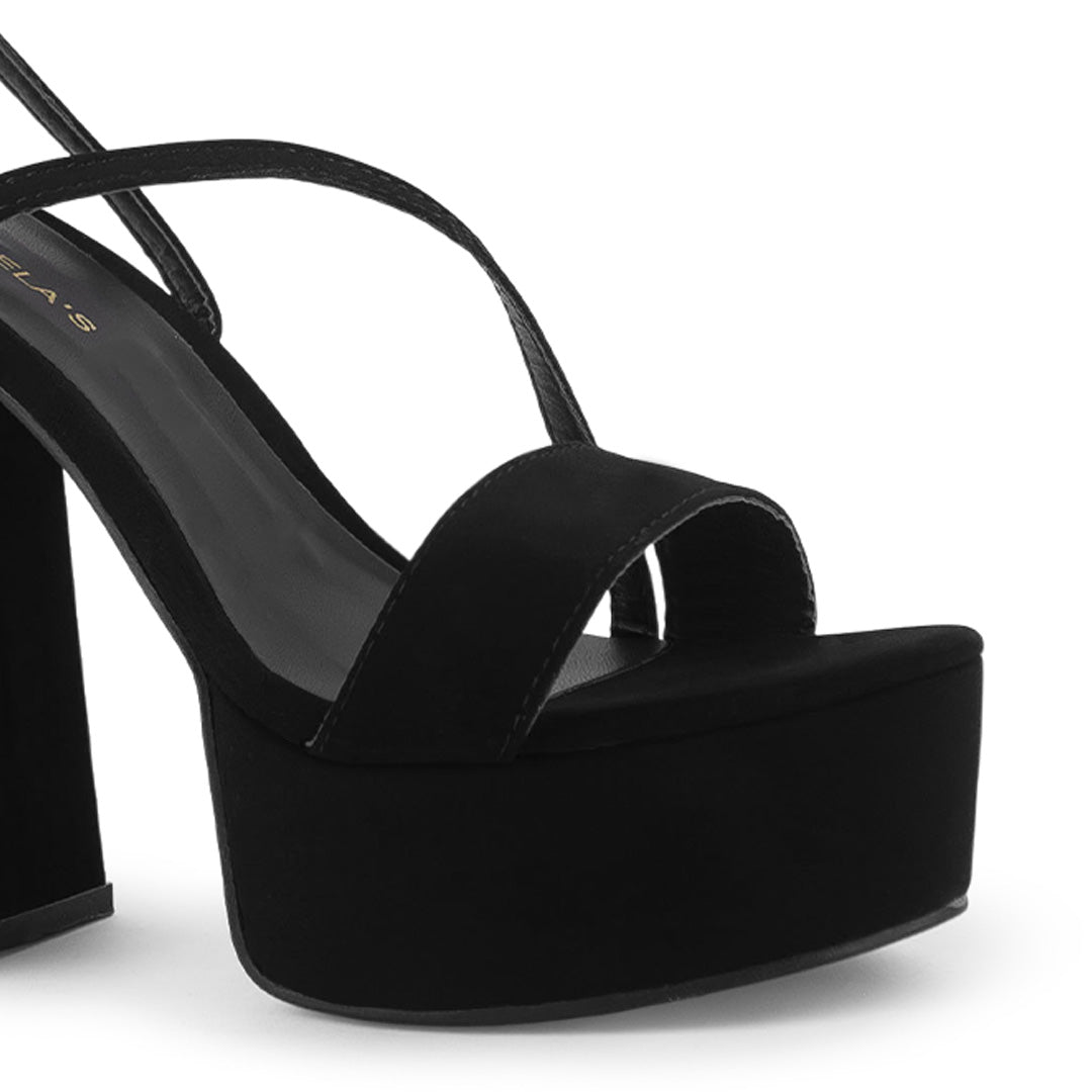Zapatillas Negro Mujer Tacón Alto Grueso Tira Cruzada Moda 4040797