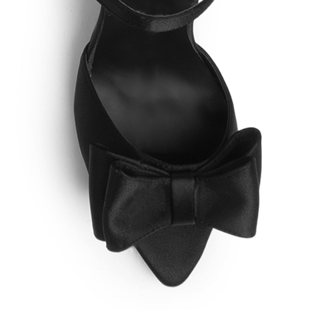 Zapatilla Negro Mujer Formal Tacon Delgado Moño Moda Elegante 4040800