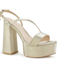 Zapatillas Oro Mujer Tacón Alto Grueso Tira Cruzada Moda 4040802