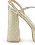 Zapatillas Oro Mujer Tacón Alto Grueso Tira Cruzada Moda 4040802