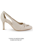 Zapatilla Beige Dama Tacon Delgado Puntal Fiesta Elegante 4040818