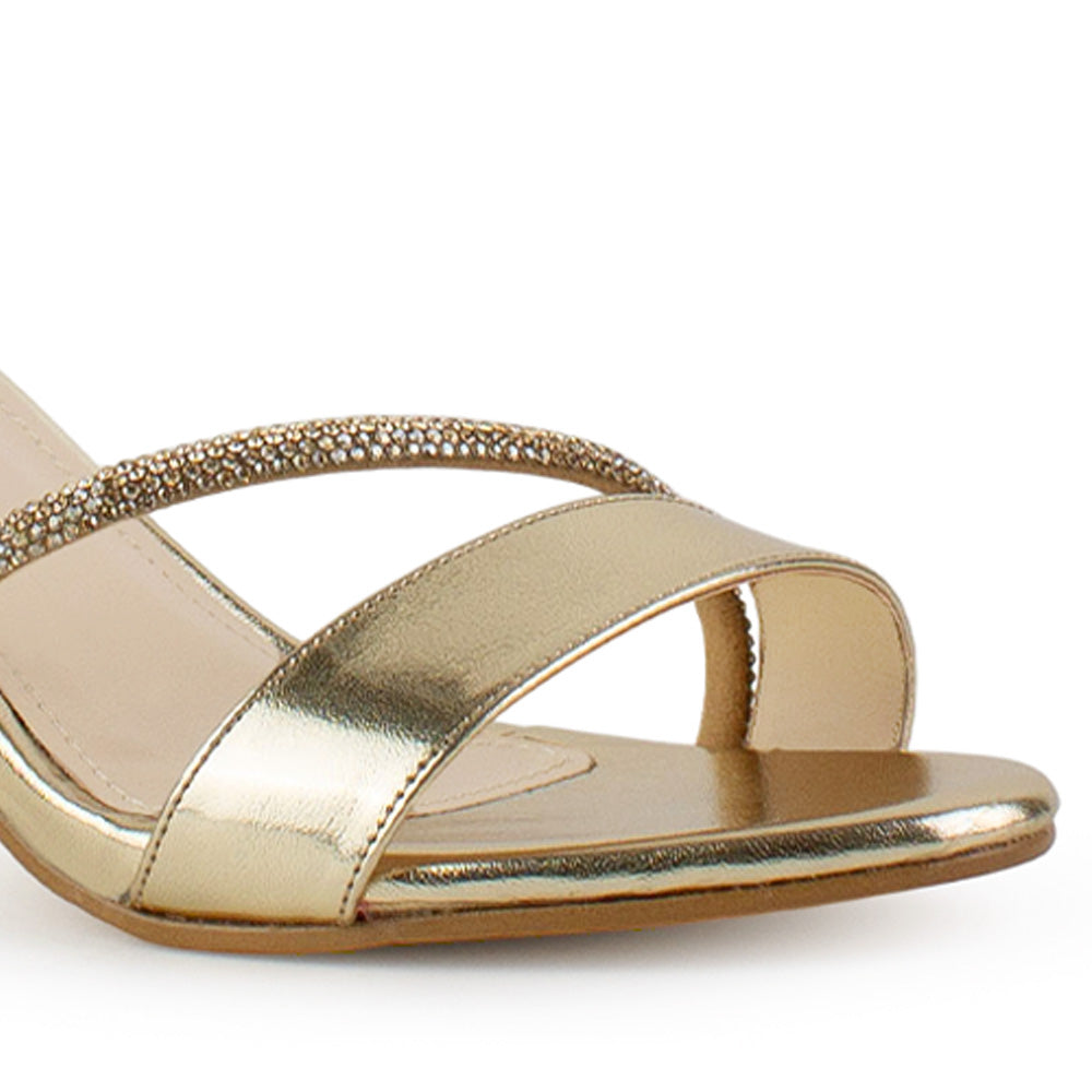 Zapatilla Oro Mujer Tira Pedreria Elegante Pulsera Tacon Bajo 4040824