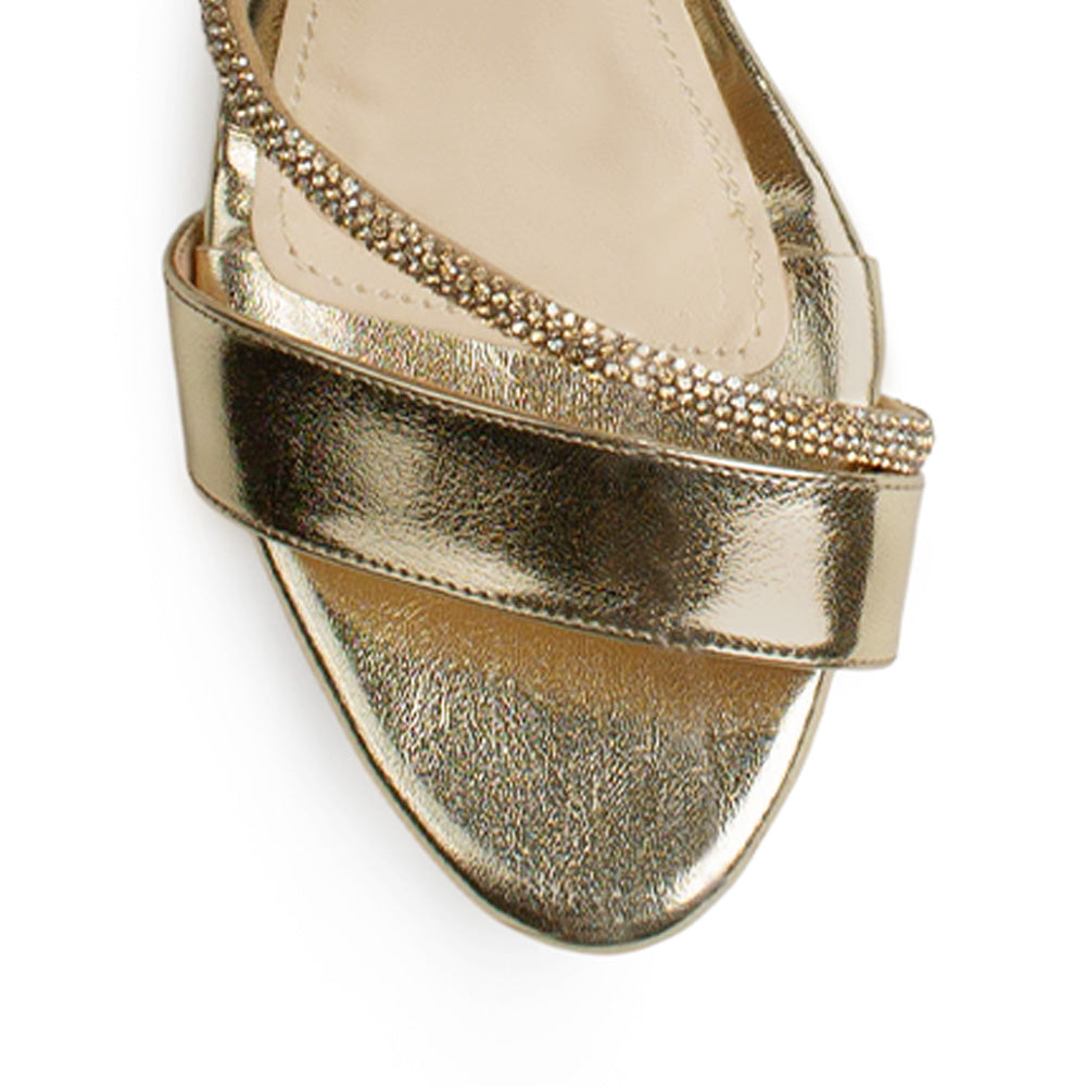 Zapatilla Oro Mujer Tira Pedreria Elegante Pulsera Tacon Bajo 4040824