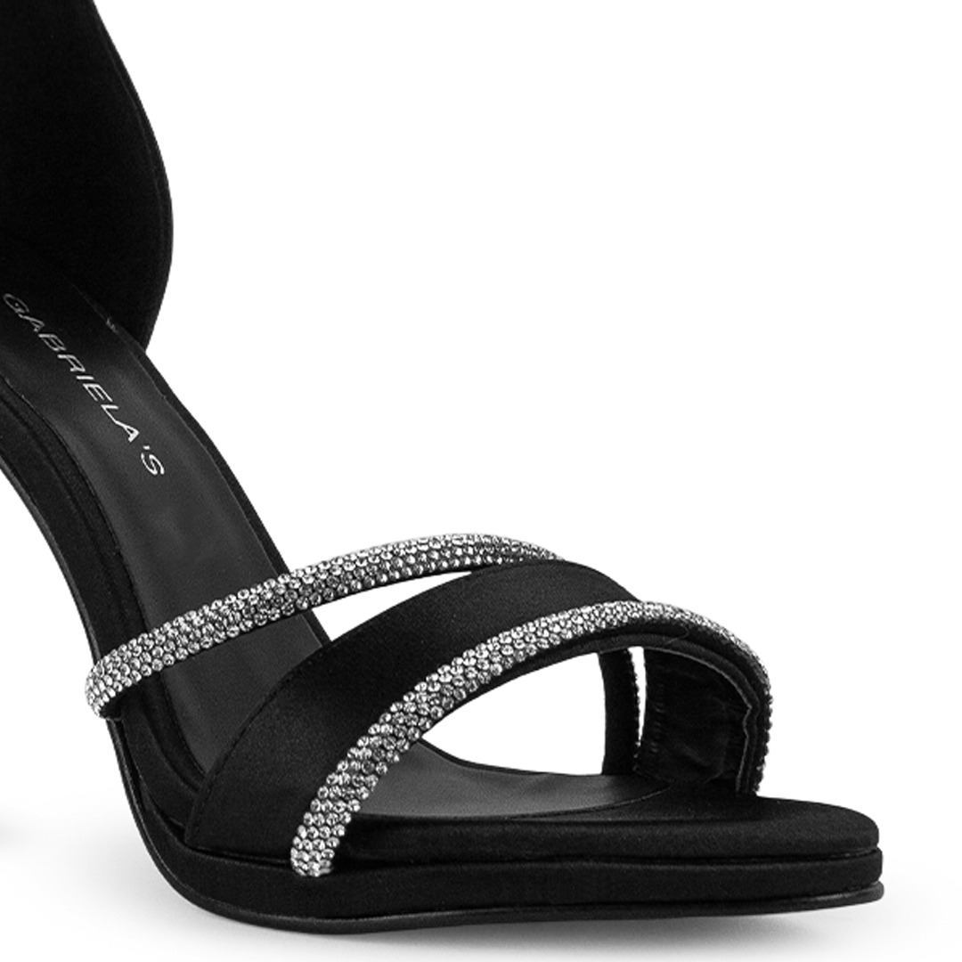 Zapatilla Negro Plata Dama Elegante Tacon Delgado Brillos 4040832