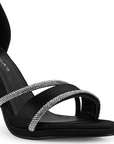 Zapatilla Negro Plata Dama Elegante Tacon Delgado Brillos 4040832