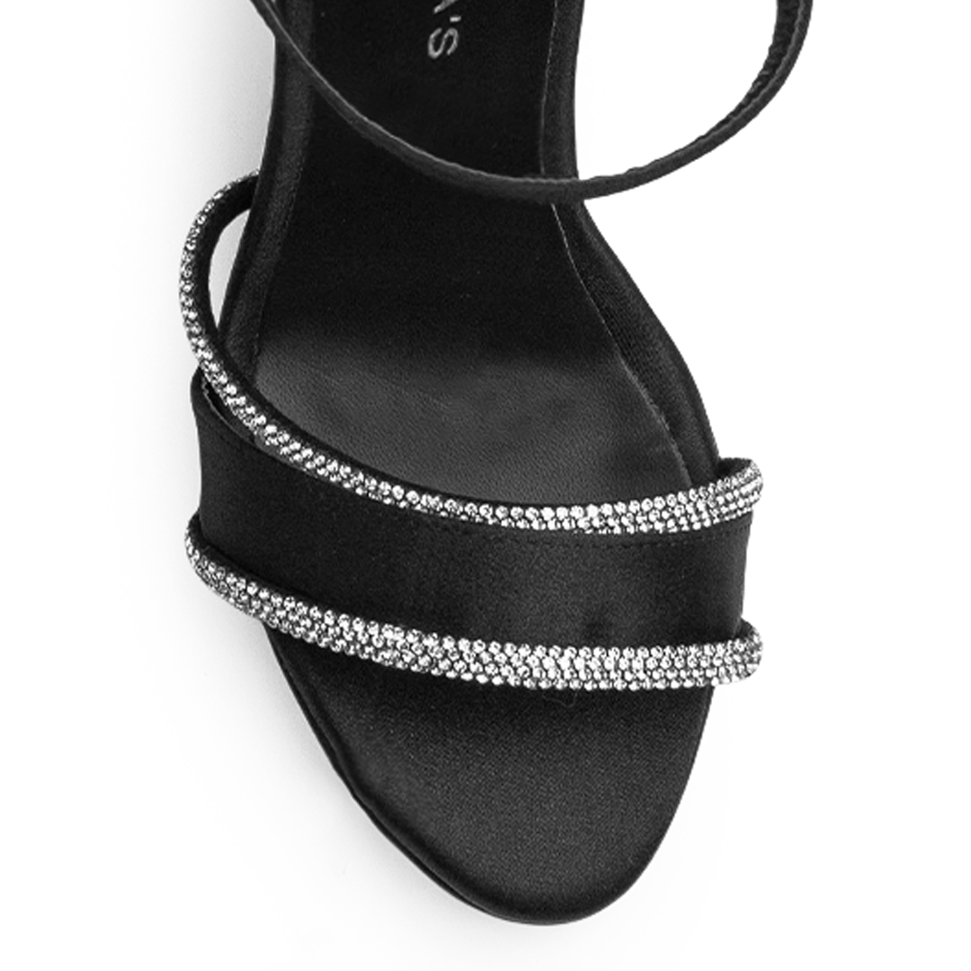 Zapatilla Negro Plata Dama Elegante Tacon Delgado Brillos 4040832