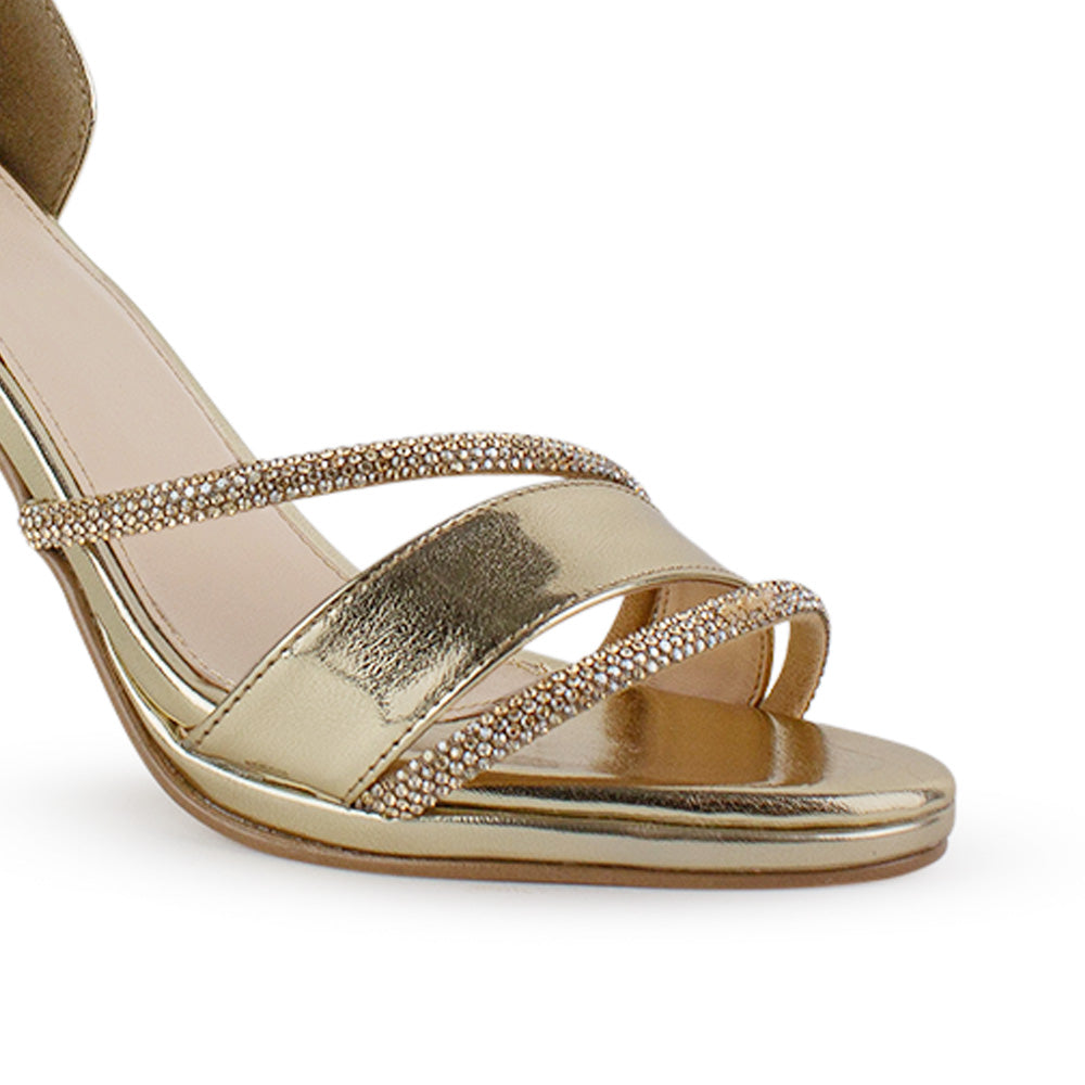 Zapatilla Oro Dama Elegante Tacon Delgado Brillos 4040837