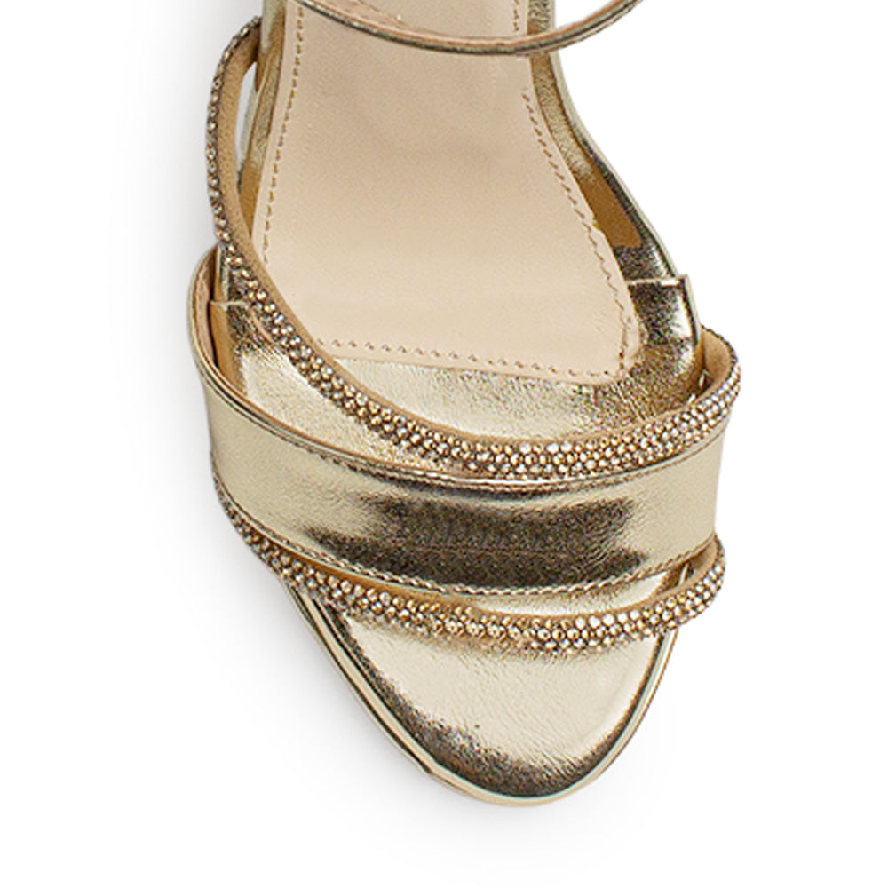 Zapatilla Oro Dama Elegante Tacon Delgado Brillos 4040837