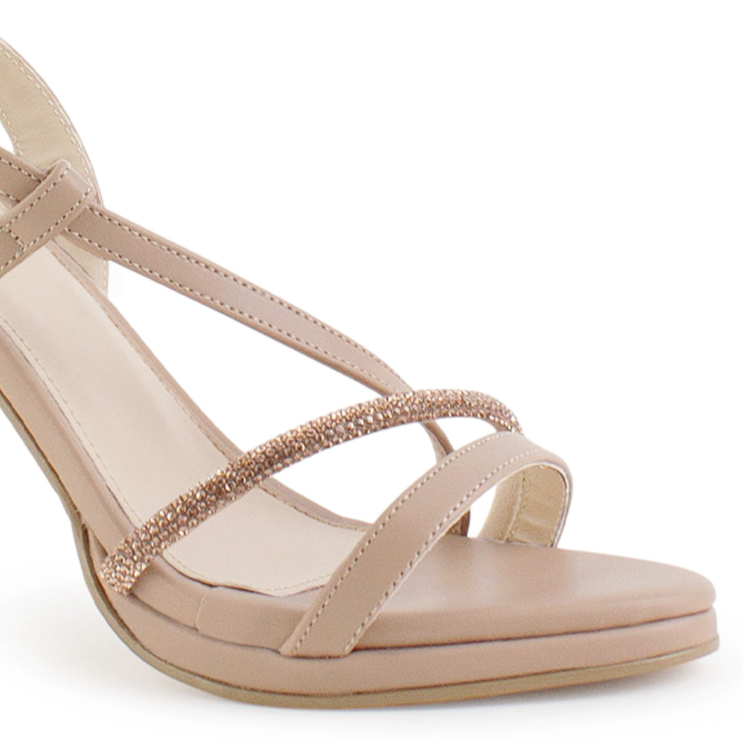 Zapatilla Maquillaje Oro Rosado Dama Tacon Delgado Tira Pedreria Fiesta 4040845