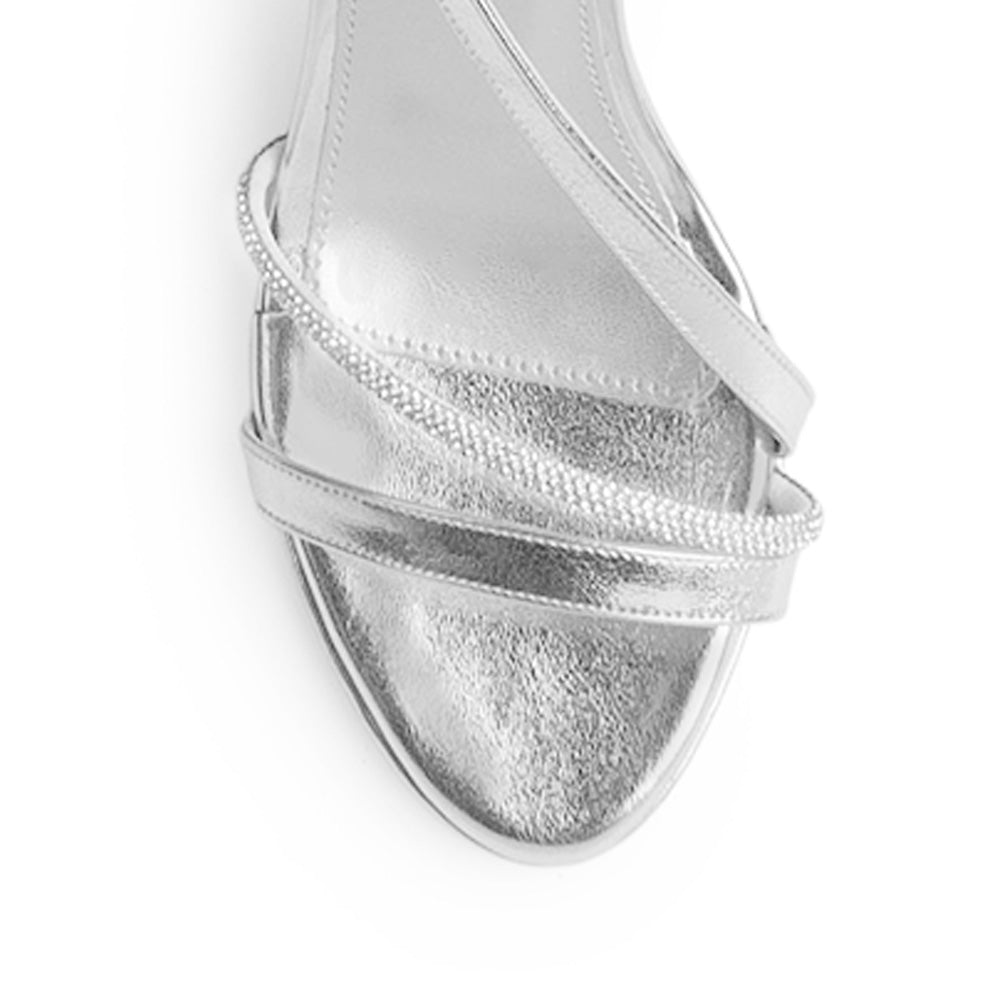 Zapatilla Plata Dama Tacon Delgado Tira Pedreria Fiesta 4040846