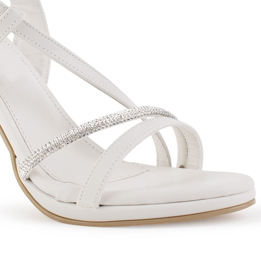 Zapatilla Beige Plata Dama Tacon Delgado Tira Pedreria Fiesta 4040847