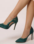 Zapatilla Verde Mujer Elegante Stiletto Tacon Delgado Puntal Moda 4040880