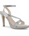 Zapatilla Plata Dama Tira Cruzada Tacon Alto Delgado Descubierto 4040882