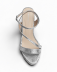 Zapatilla Plata Dama Tira Cruzada Tacon Alto Delgado Descubierto 4040882