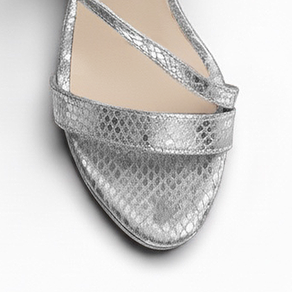 Zapatilla Plata Dama Tira Cruzada Tacon Alto Delgado Descubierto 4040882