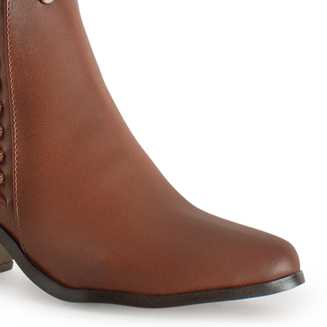 Botín Cafe Mujer Estilo Casual Trenzado Tacón Bajo Grueso Moda 4760102