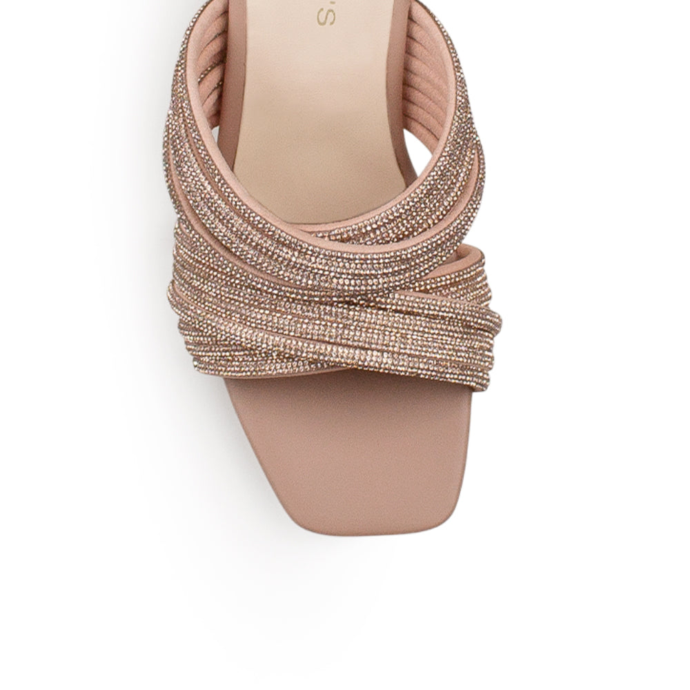 Zapatilla Maquillaje Oro Rosa Mujer Brillos Fiesta Moda Tiras Tacones Elegante 4760076