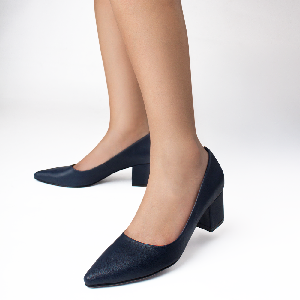 Zapatillas azul marino para mujer puntales con tacón bajo 5cm