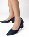 Zapatillas azul marino para mujer puntales con tacón bajo 5cm