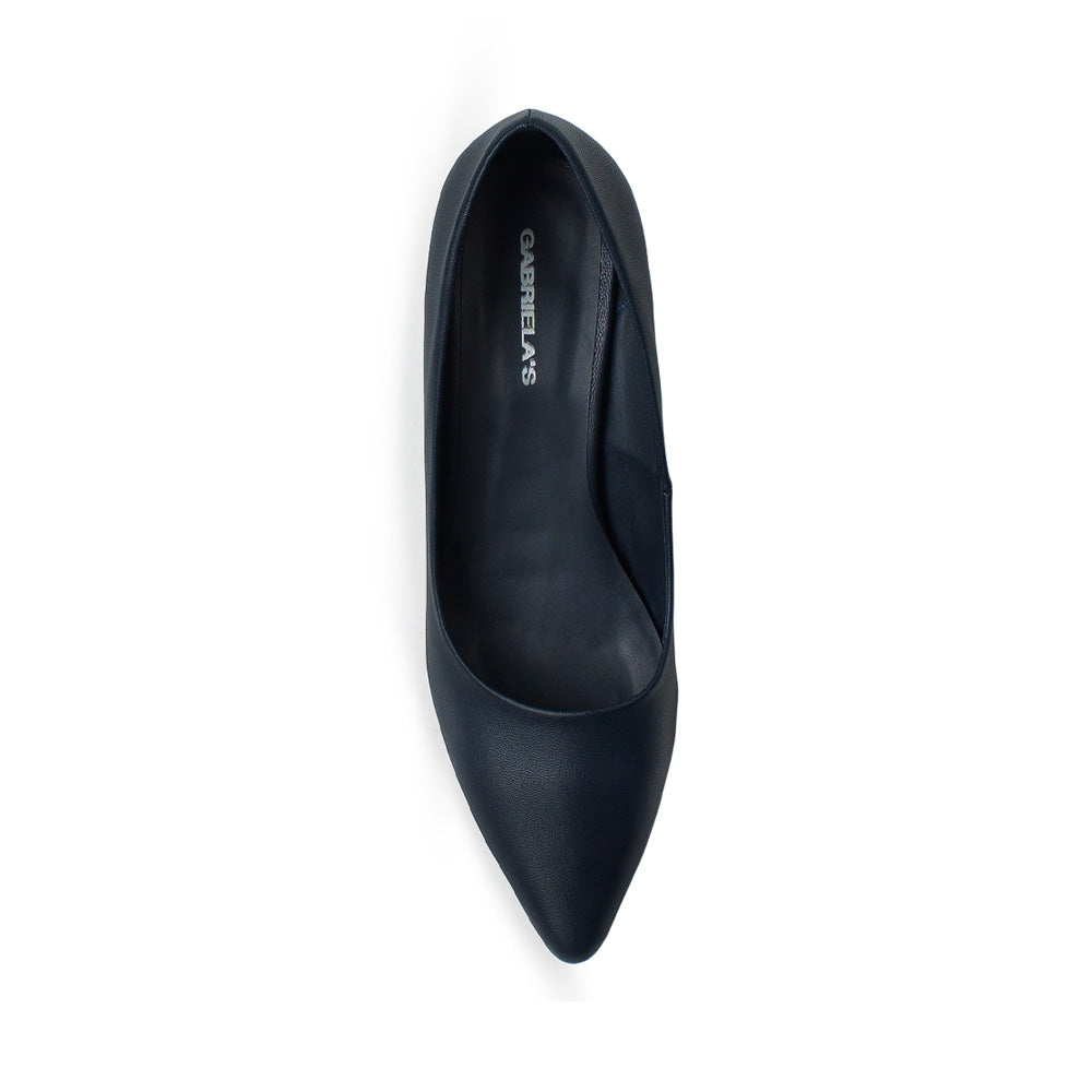 Vista superior de zapatilla tipo stiletto para mujer en color azul marino 