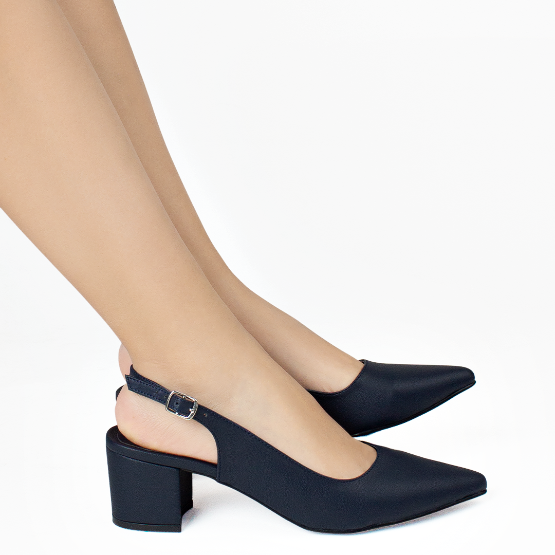 Zapatillas azul marino para mujer con tacón bajo 6cm destalonadas