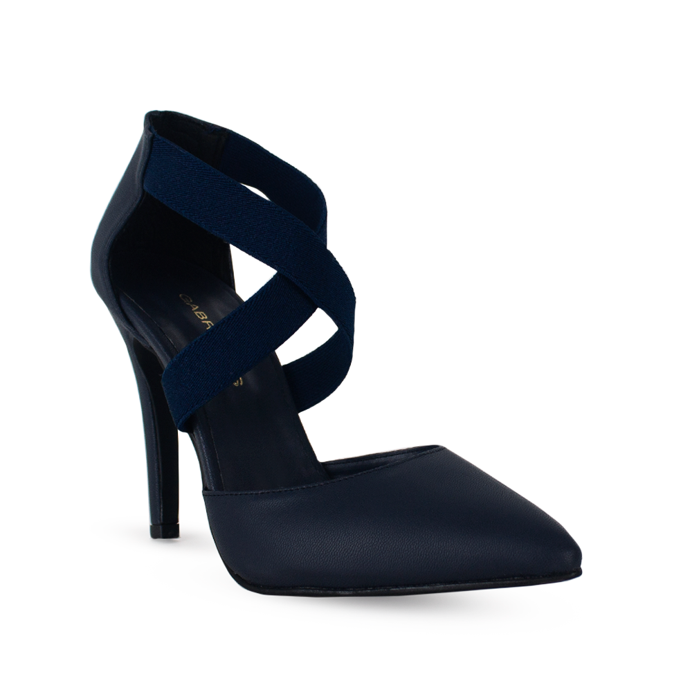 vista diagonal de zapatilla azul marino puntal para mujer