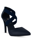 vista diagonal de zapatilla azul marino puntal para mujer
