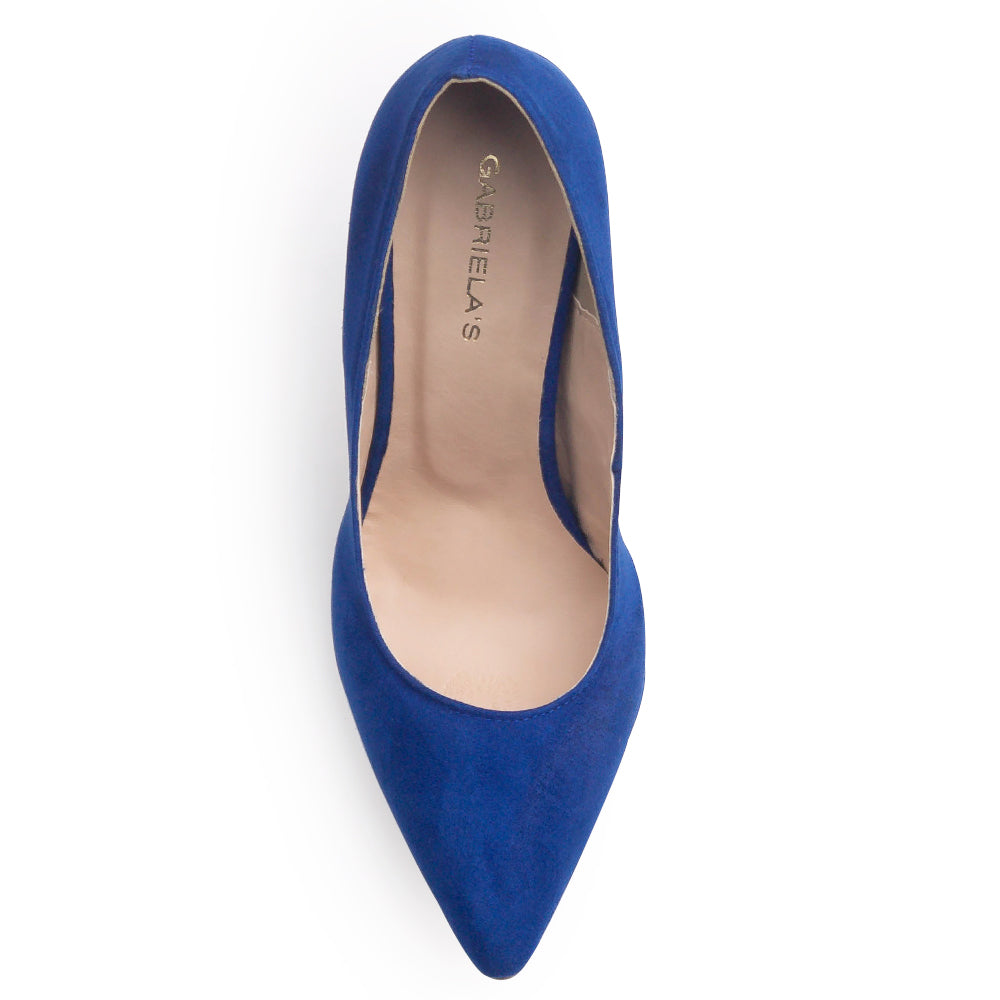 Vista superior de zapatilla para mujer tipo stiletto color azul rey