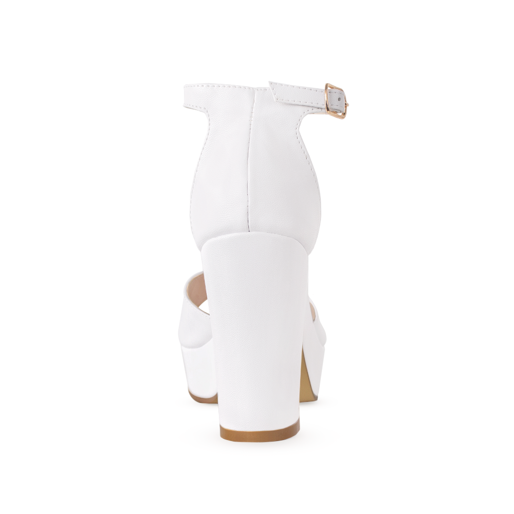 Vista trasera de tacón ancho de 10cm en zapatilla para mujer color blanco
