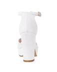 Vista trasera de tacón ancho de 10cm en zapatilla para mujer color blanco