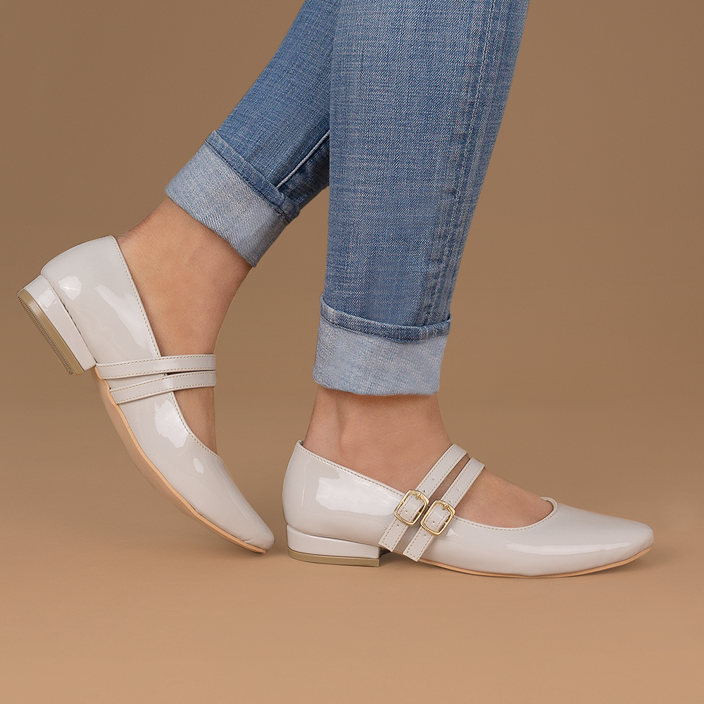 Zapatilla Beige Mujer Casual Tacon Bajo Doble Pulsera Moda Dama 4070057