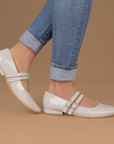 Zapatilla Beige Mujer Casual Tacon Bajo Doble Pulsera Moda Dama 4070057