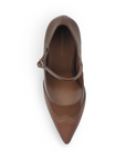 Vista superior de zapatilla para mujer tipo stiletto color cafe