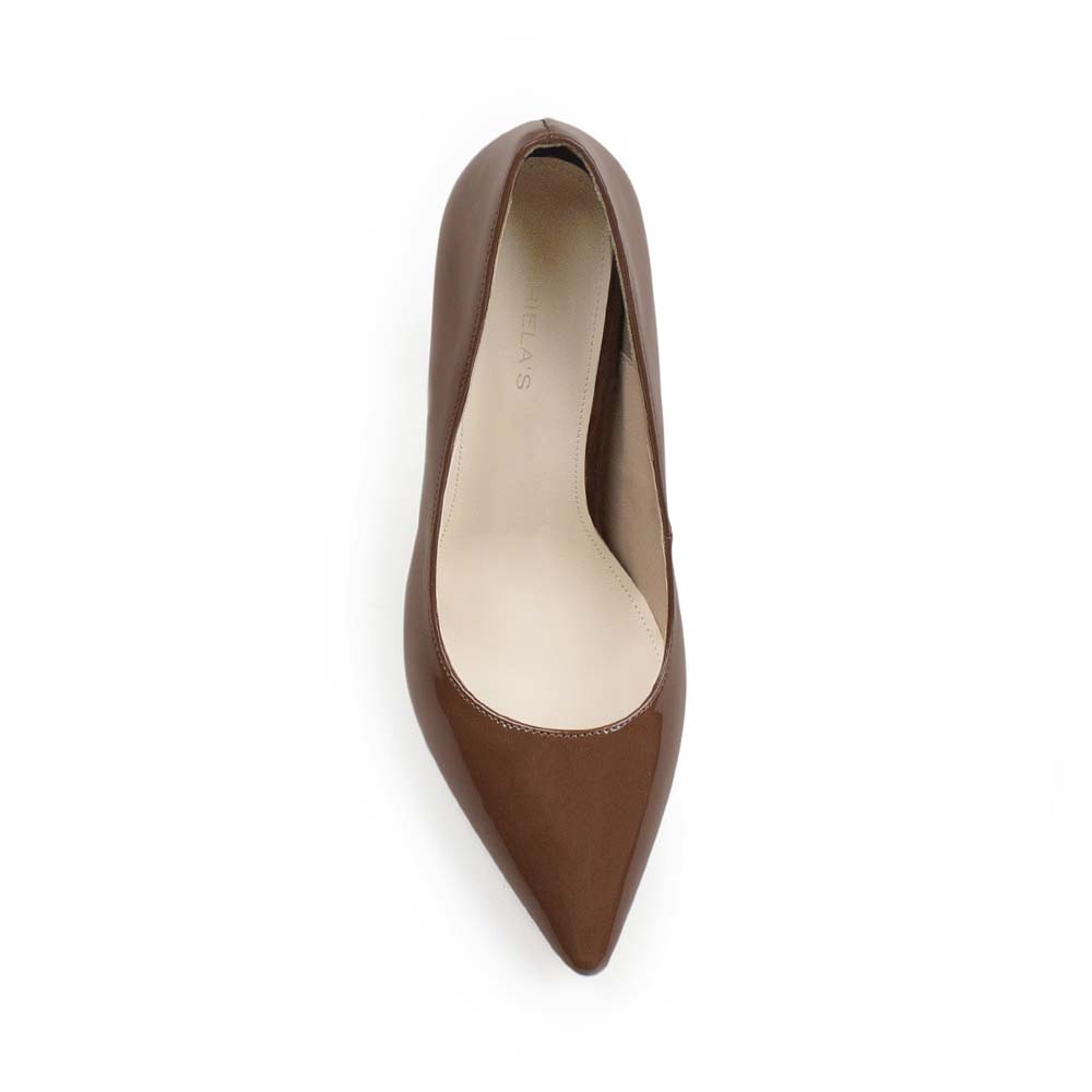 Vista superior de zapatilla para mujer tipo stiletto color cafe