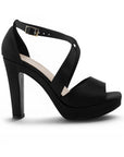 detalle lateral de zapatillas negras con plataforma para mujer